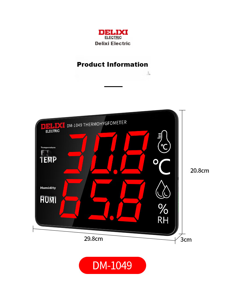 DELIXI ELECTRIC Industrial-Grade Indoor Temperature And Humidity Meter, Large Screen Electronic High-Precision Wall-Mounted Temperature And Humidity Display, Home Alarm 11