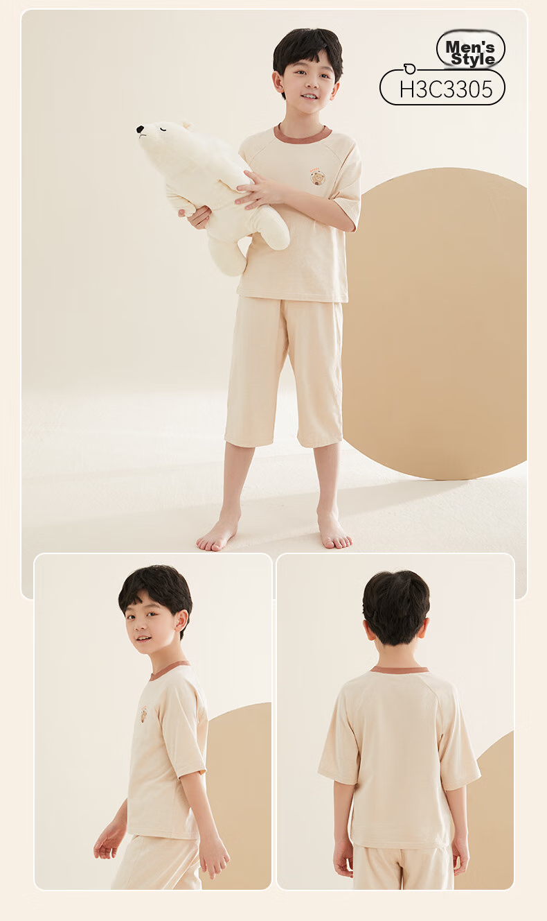 Hodo Children's Pajamas Summer Thin Style Boys And Girls Colorful Cotton Home Wear Natural Soft Class A Short-Sleeve Set C3306 150 10