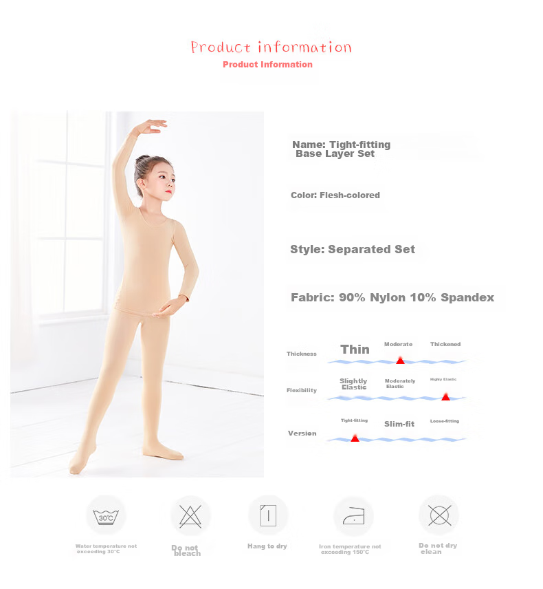 Aiwu Ge Children's Dance Base Layer Skin Color Invisible Practice Suit Girls Light Nude Base Layer Set Size M - Fleece Lined 3