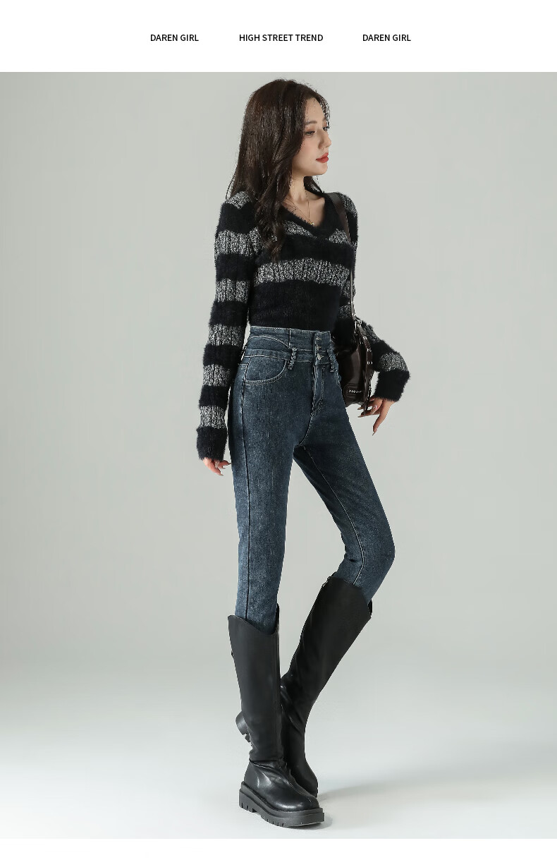 LangSha Three-Button High-Waist Skinny Jeans for Women 2025 Spring Autumn Thin Stretch Slim Pencil Pants 16