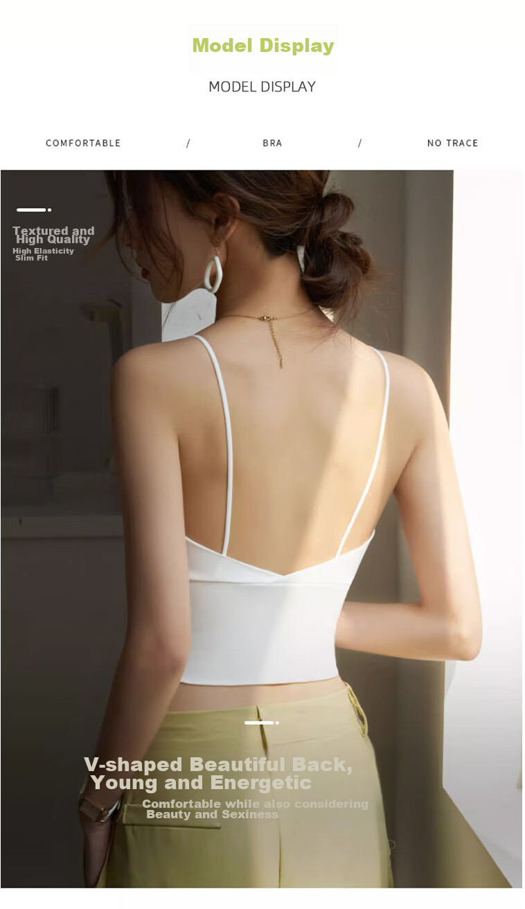 FitonTon Women's Camisole Bra, Beautiful Back Design, Sports Yoga Underwear with Built-In Bra Pad, Sexy Lingerie, White, Size M 14