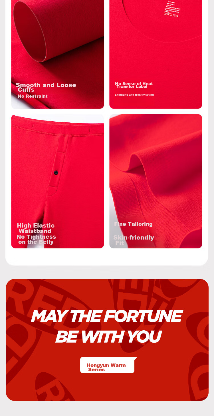 HLA [Hongyun Gift Box] Thermal Underwear for Men, Zodiac Year Double-Sided Fleece 230g, Jijie Red Underwear, Socks 16