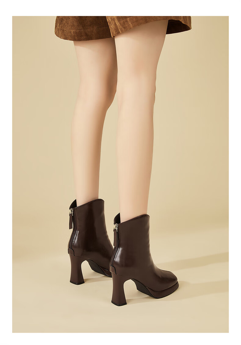 Daphne Fashion Chunky Heel High Heel Ankle Boots Women Winter Fleece Lined Fashion Boots French Style Slim Boots Black 37 7