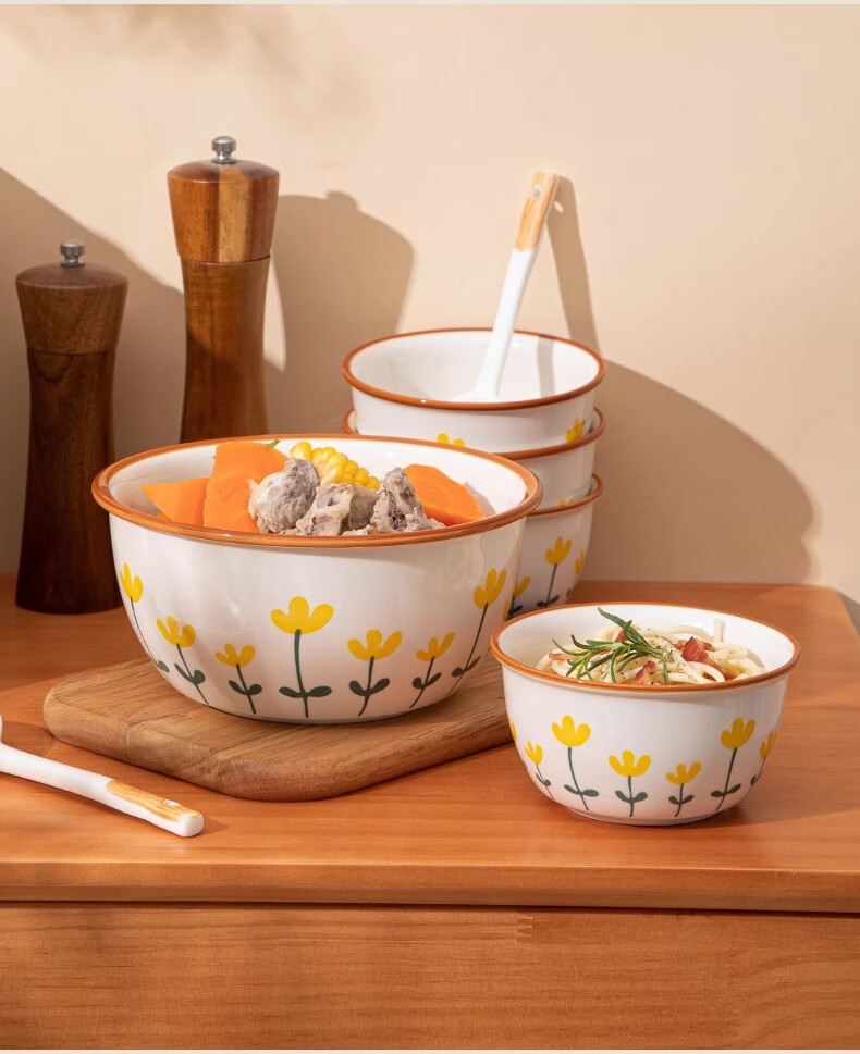 CERAMICS, Shanjuhua 9.5-Inch Double-Handled Soup Bowl, Home Use, High Aesthetic Value, Fresh Ceramic Large Bowl, Heat-Resistant Noodle Bowl with Spoo 10