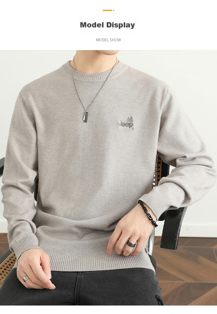 JEEP Men's Autumn Winter Sweater Round Neck Knitwear Comfortable Warm Versatile Top Dark Gray 2XL 14
