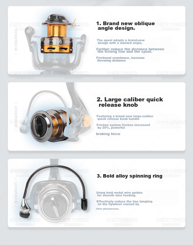 GW 5000 New Listening Spinning Reel, Metal Line Cup, Long-Casting Spinning Reel, Straight-Handle Lure Spinning Reel, Lure Fishing Reel 3