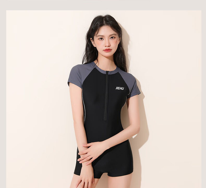 Jiehu Women's One-Piece Swimsuit, Boyshort Style, Conservative Training Swimwear, Plus Size, Tummy Control, Slimming, Suitable for Hot Springs And Swimming 4