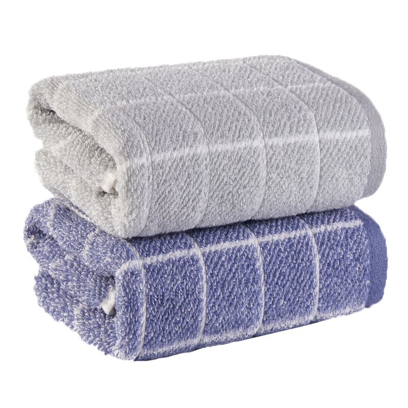 Grace Towel And Home Textile, Classic Plaid Series Xinjiang Cotton Strong Absorbent Face Towel, Two-Pack, Blue/gray Sports