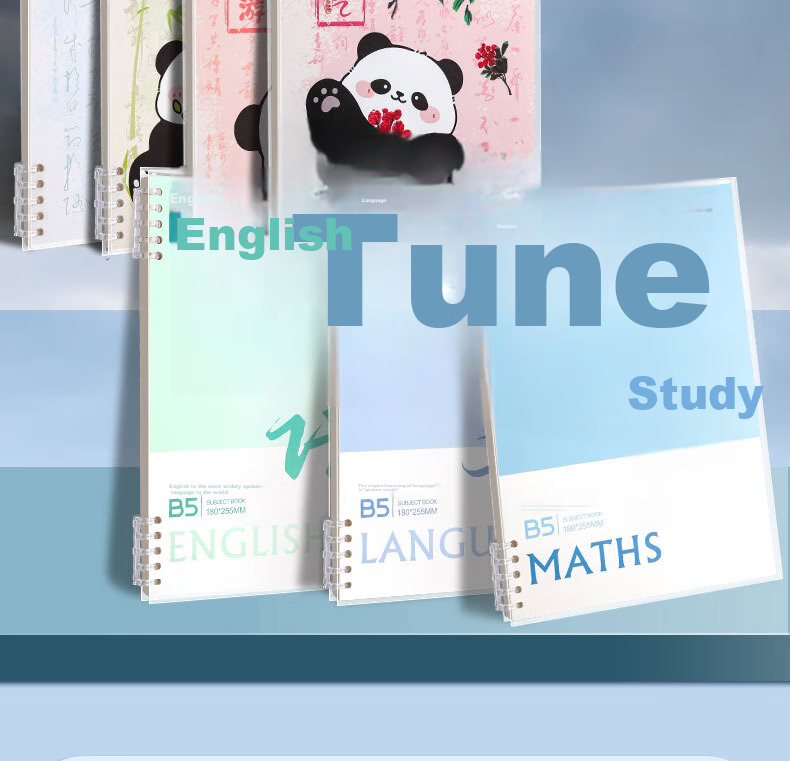 DiLe Comfortable Loose-Leaf Notebook with Detachable Rings, Spiral-Bound Draft Book B5 Blank Notebook for Middle And High School Students, 60 Sheets Per Book KB5-7026 Lucky Panda 4-Pack 2