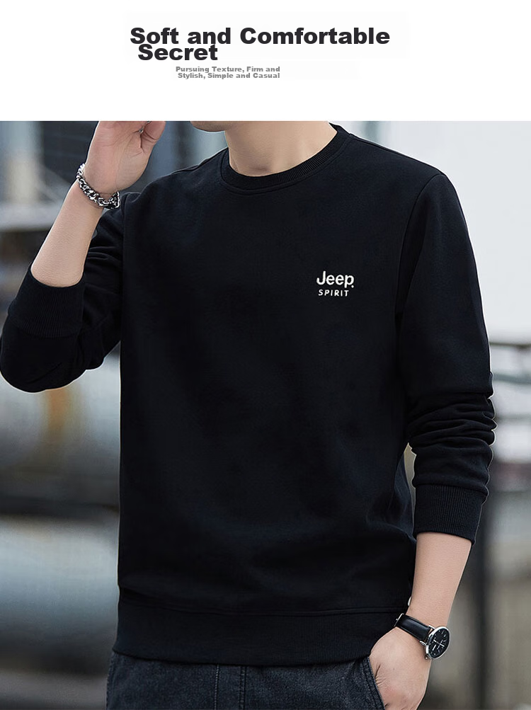 JEEP SPIRIT Men's Sweatshirt, Spring Top, Printed Undershirt, Loose Long-Sleeve T-Shirt, Navy Blue, 4XL 5