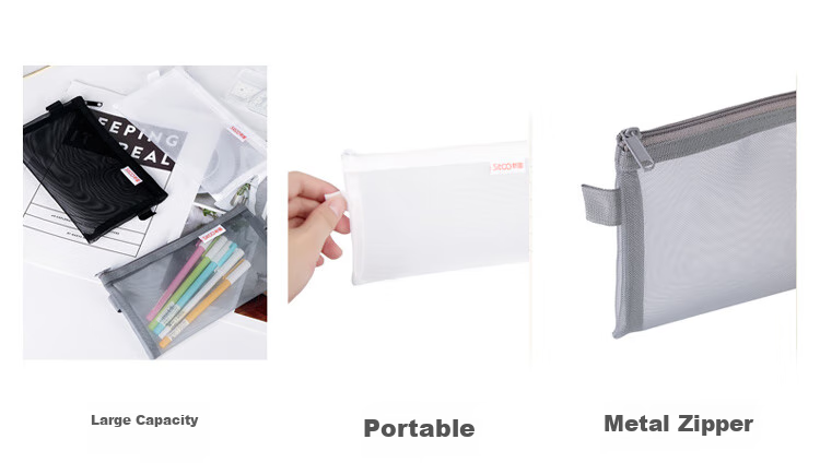 Sitoo Transparent Mesh Pencil Case for Exams, Zipper A63 Pack White Stationery Bag for Exam Room Use, Visible Portable Storage 5