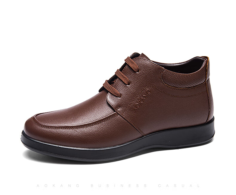 Aokang Casual Business Fleece-Lined Warm Cotton Shoes, Simple And Comfortable Cowhide Shoes for Men, Black, Size 39 30