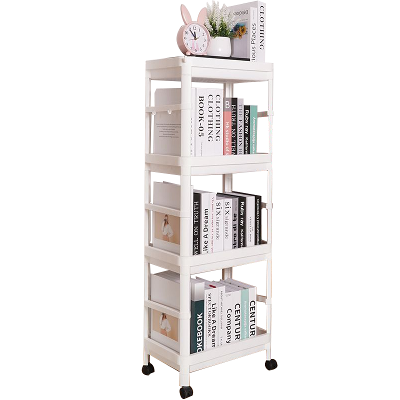 Anerya Mobile Bookshelf with Wheels, Simple Home Bedroom Book Storage Rack, 4 Tiers