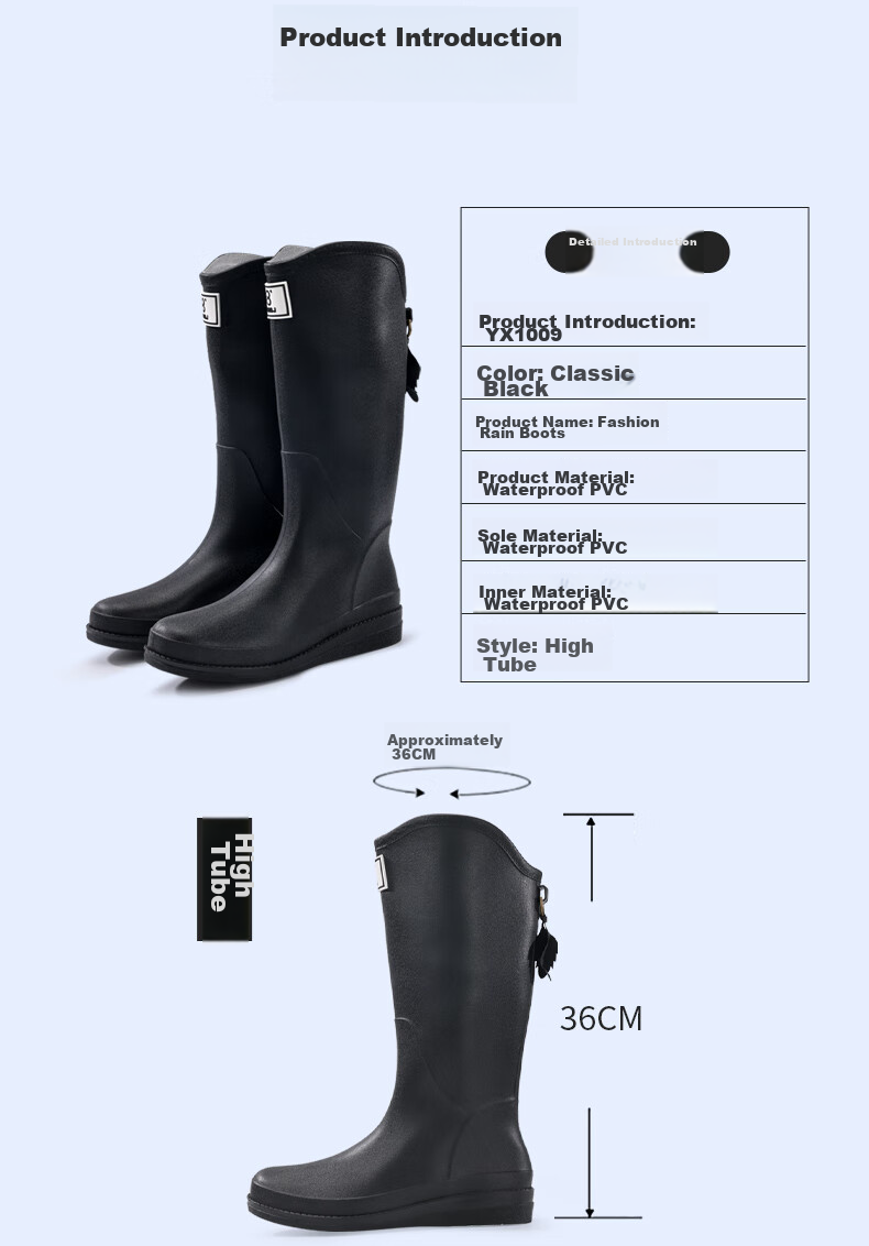 Lanoudun Rain Boots for Men And Women, High-Top Waterproof Shoes, Outdoor Non-Slip Rubber Shoes, Wear-Resistant Rain Boots, Overshoes YX1009 Size 40 5