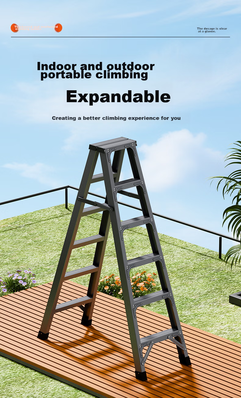 Cenggao Aluminum Alloy Household A-Frame Ladder, Foldable Engineering Ladder, Warehouse Industrial Ladder, Deep Space Gray Reinforced And Sturdy Model, 5 Steps 5
