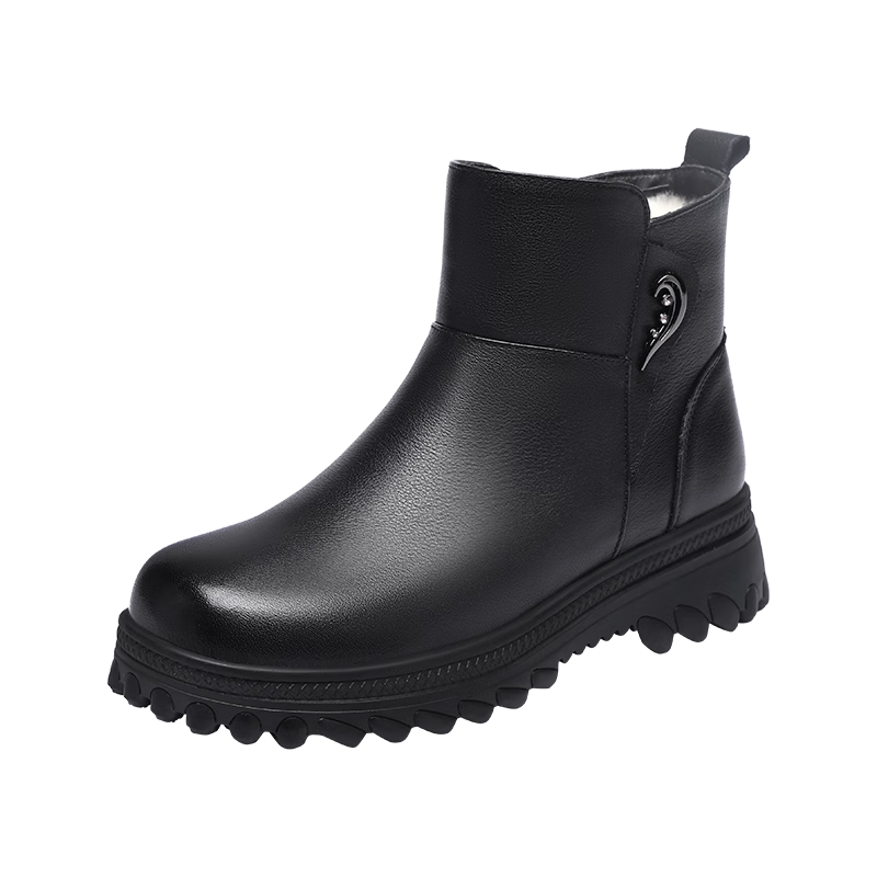 Red Dragonfly Women's Fleece-Lined Warm Mom Cotton Shoes Comfortable Middle-Aged Thick-Soled Short Boots WLC446621Z Black Size 40