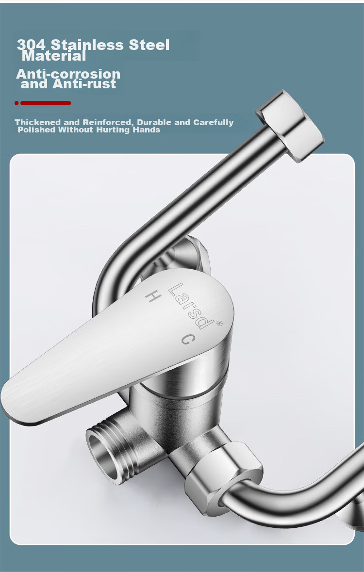 Larsd Electric Water Heater Mixing Valve, 304 Stainless Steel Shower Switch, Hot And Cold U-Shaped Valve, Surface-Mounted Shower Faucet, LD5223 8
