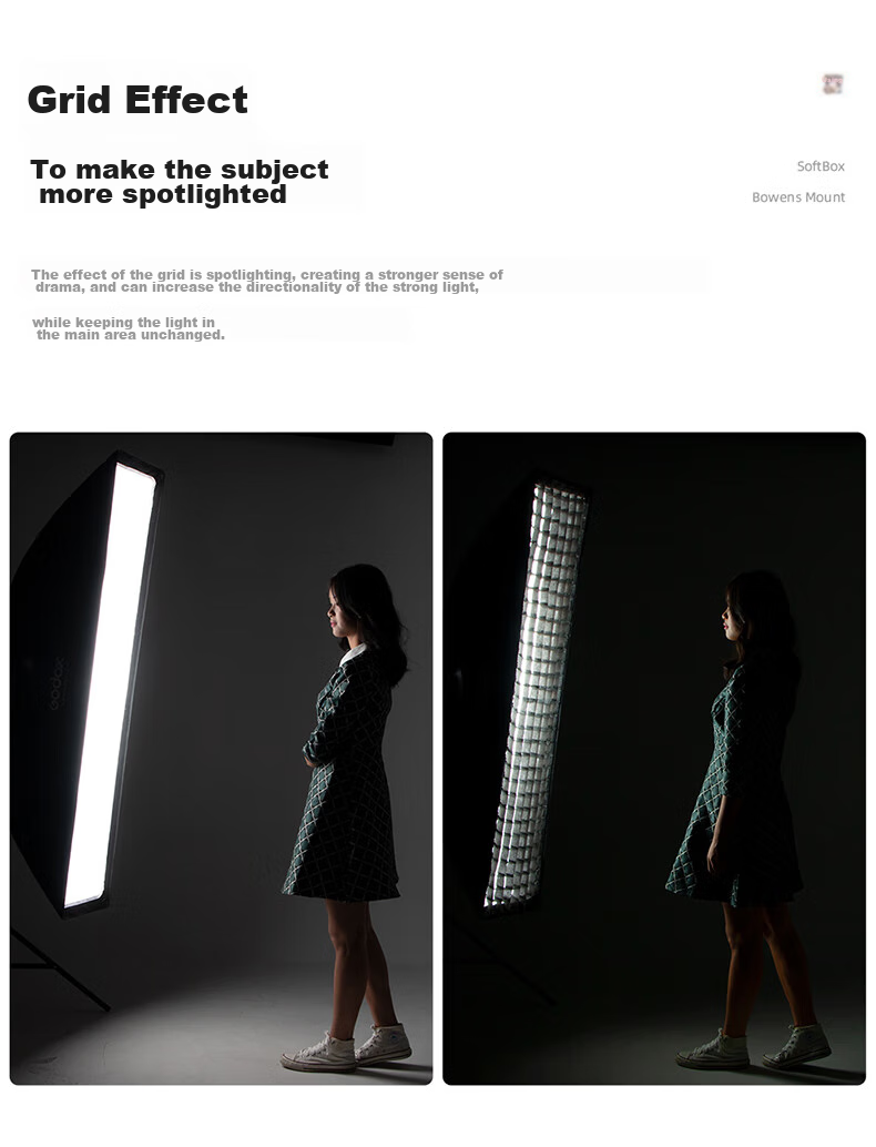 Godox 22*90cm Rectangular Square Grid Softbox, Light Modifying Cover, Suitable for Live Streaming Fill Light, Photography Light, Flash, Foldable Portable Softbox with Grid 5
