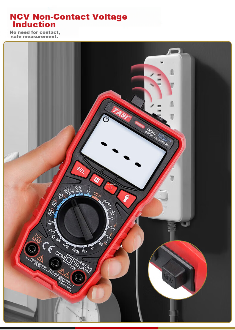 Teansi Multimeter, Smart Burn-Proof Digital Multi-Function Portable Automatic Identification Electrician Multimeter TA804A 16