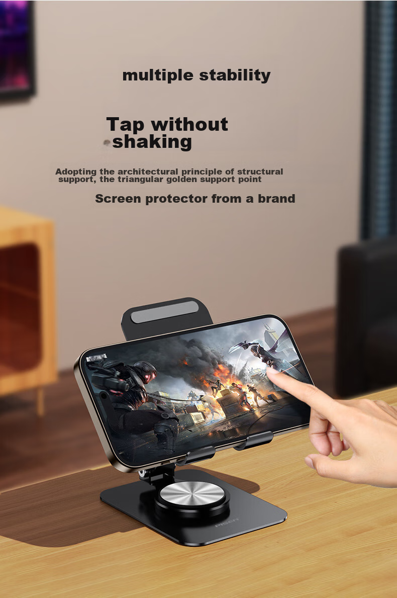 Pisen Rotatable And Foldable Portable Phone Stand, Tablet Stand for Desktop, Metal Base Stand for Watching Shows, Browsing TikTok, Live Streaming, Compatible with Phones And Tablets, Black 1