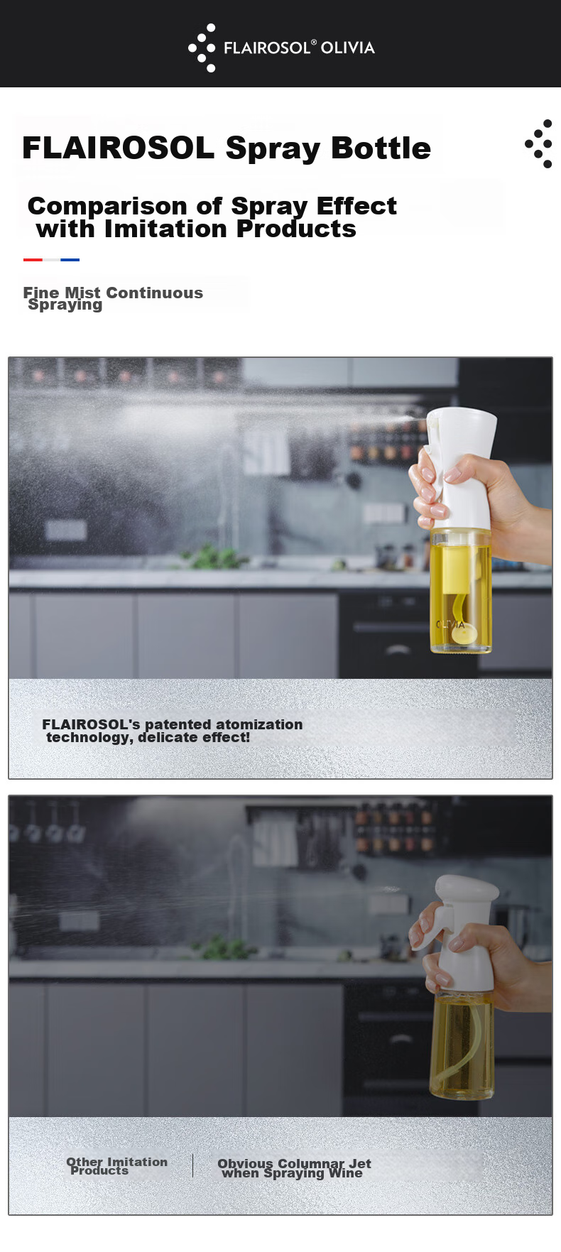 FLAIROSOL Spray Bottle, Dutch Patent Atomizing Oil Sprayer, Air Fryer Household Kitchen Oil Control Spray Bottle, Olive Oil Bottle 9