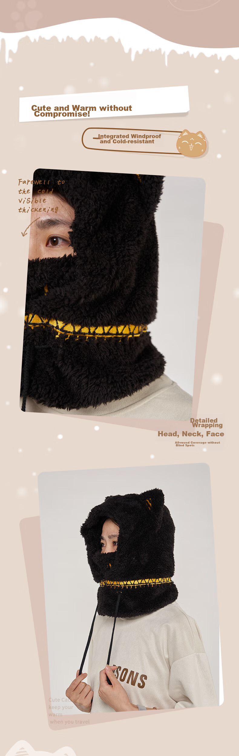 Dayingbowuguan Anderson Cat Plush Neck Gaiter Mask Windproof Hood, Gift for Wome 4