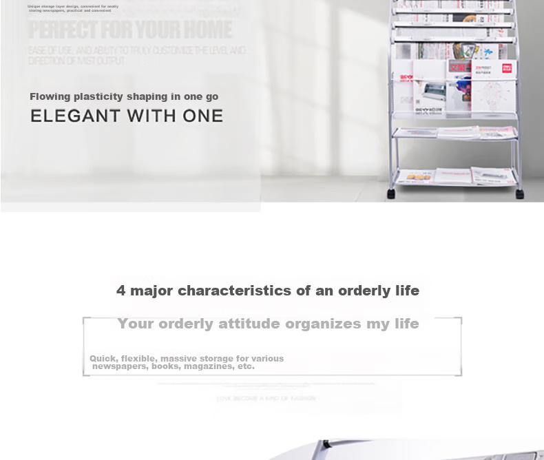 Deli Five-Tier Business Aluminum Alloy Clip Newspaper Rack Magazine Stand Library Bookshelf Newspaper Holder Floor-Standing Display Rack for Promotional Materials, Height 1.05 Meters 3