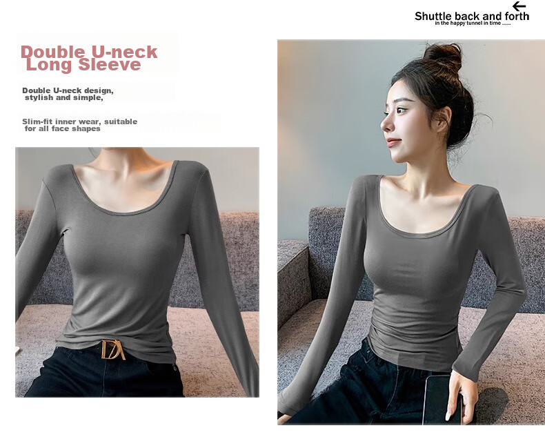 Woodpecker Modal Base Layer Women's Double U Neck Long Sleeve T-Shirt Stylish Outerwear Thin White S 4