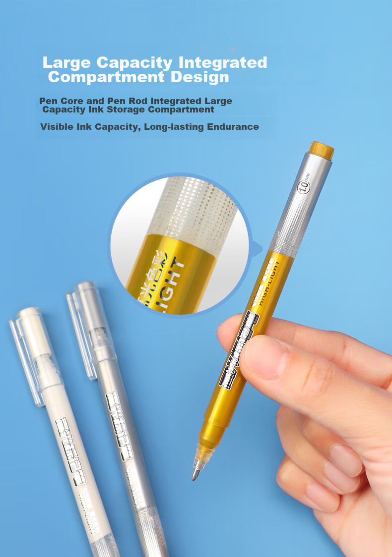 BAOKE PC3538 Gold Highlighter Pen 1.0mm Gel Pen Marker Pen Journaling Pen Water-Based Pen Signing Pen, 12 Pcs/box 6