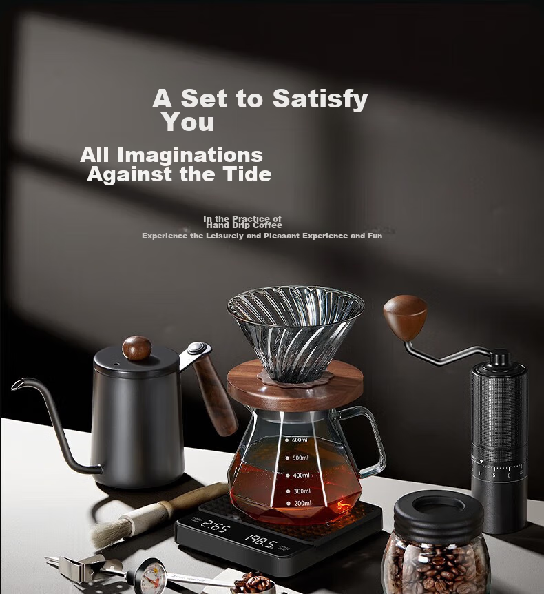 TEOTM Pour-Over Coffee Maker Set, Hand Grinder Coffee Machine, Manual Bean Grinder Set, Home Use Pour-Over Coffee Equipment Gift Box Set 3