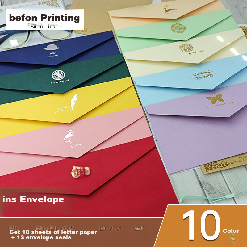 Befon Colorful Envelope And Letter Set, Teacher's Day European Vintage Gold-Stamped Love Letter Exquisite Birthday Card Thickened Postcard Gift for Teachers, 33-Piece Set 0709