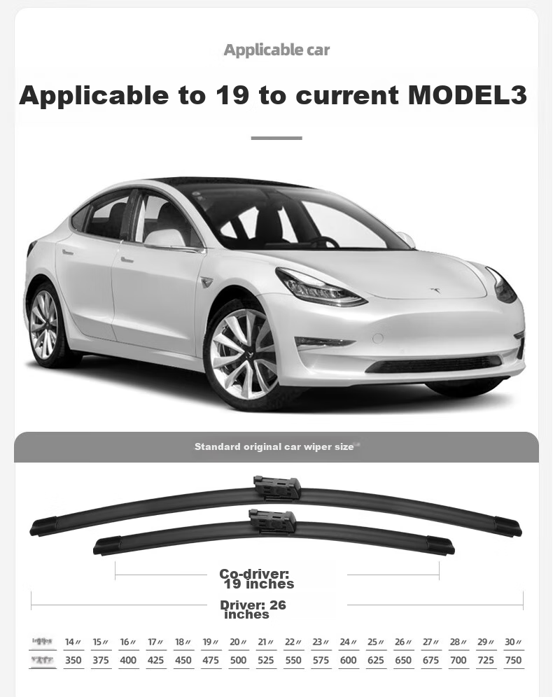 Deyun Tesla Model 3 Windshield Wiper Blades, Original Factory Boneless Rubber Strip, Tesla Maodou 3 Wiper Blades 26/19 4