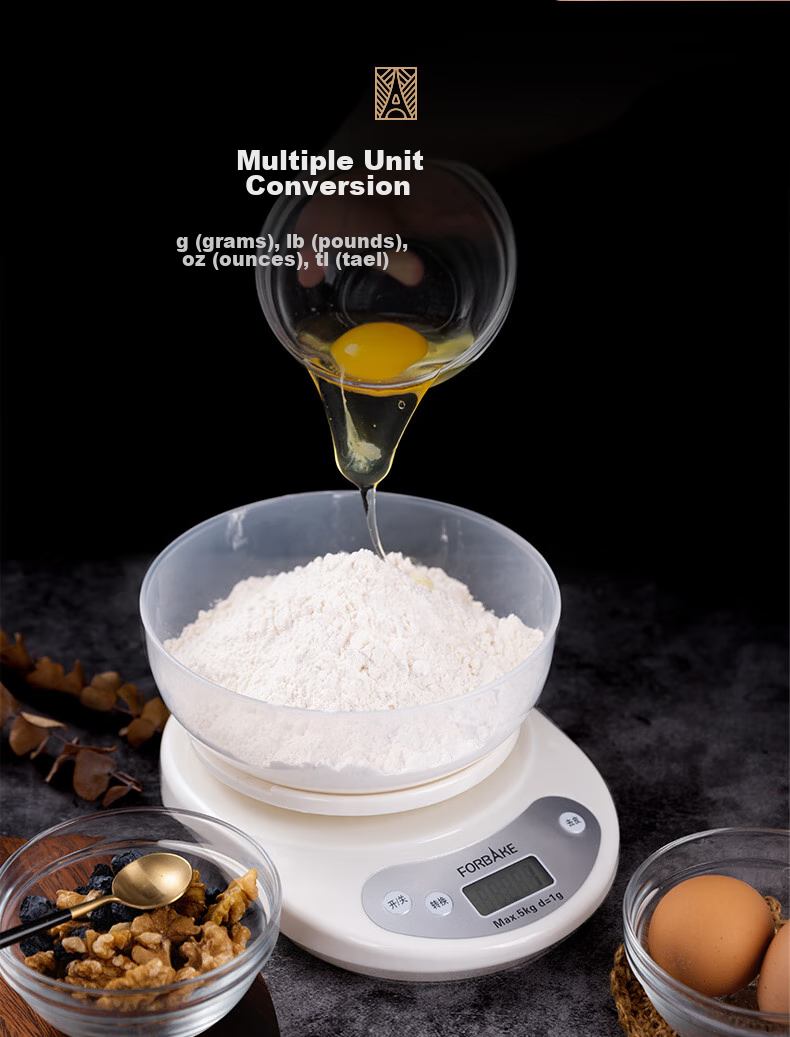 FOR BAKE Kitchen Scale, Home Use 1g Precise Electronic Scale, Baking Scale, Mini Food Scale with Tray, 5kg Capacity 3