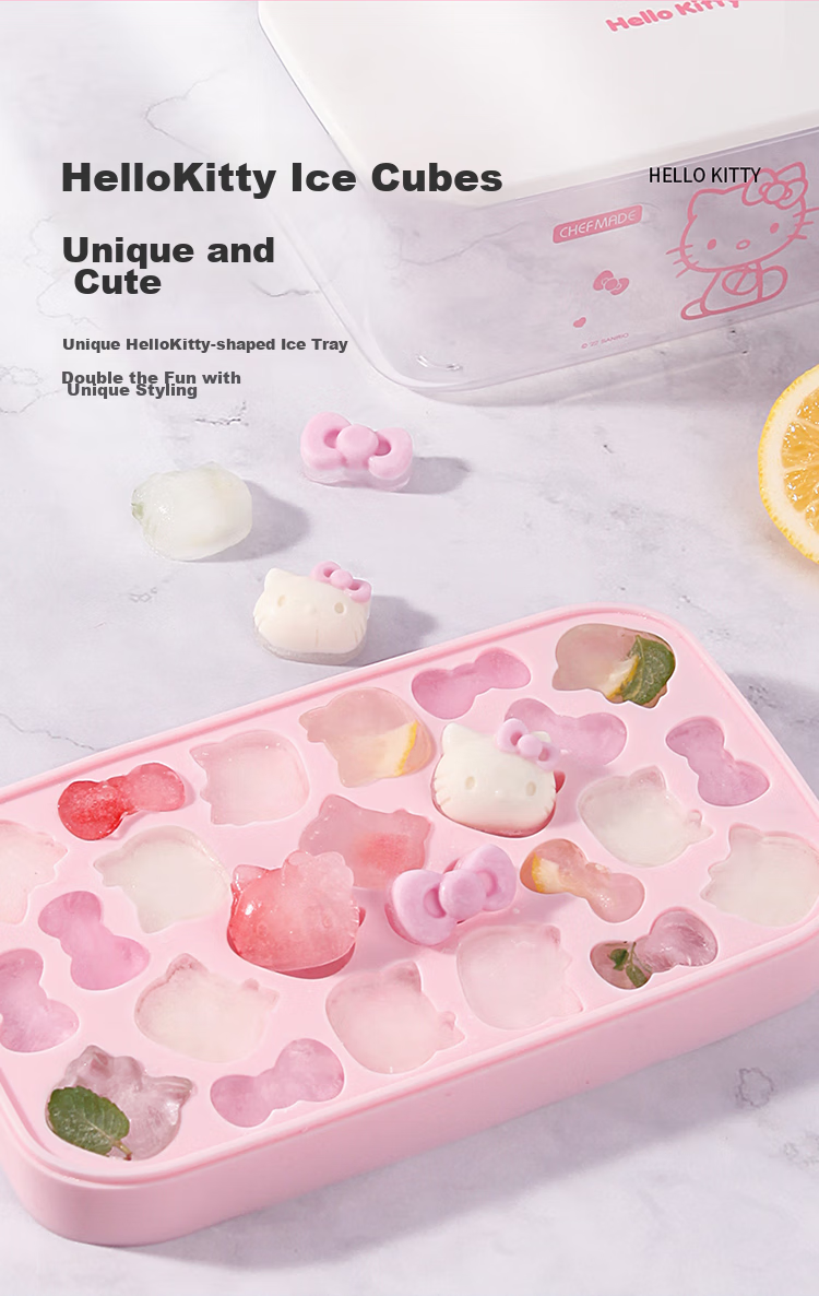 Xuechu Ice Cube Mold, HELLOKITTY Cartoon Silicone Ice Maker, with Lid, Food Storage Container, Ice Cream Mold 3