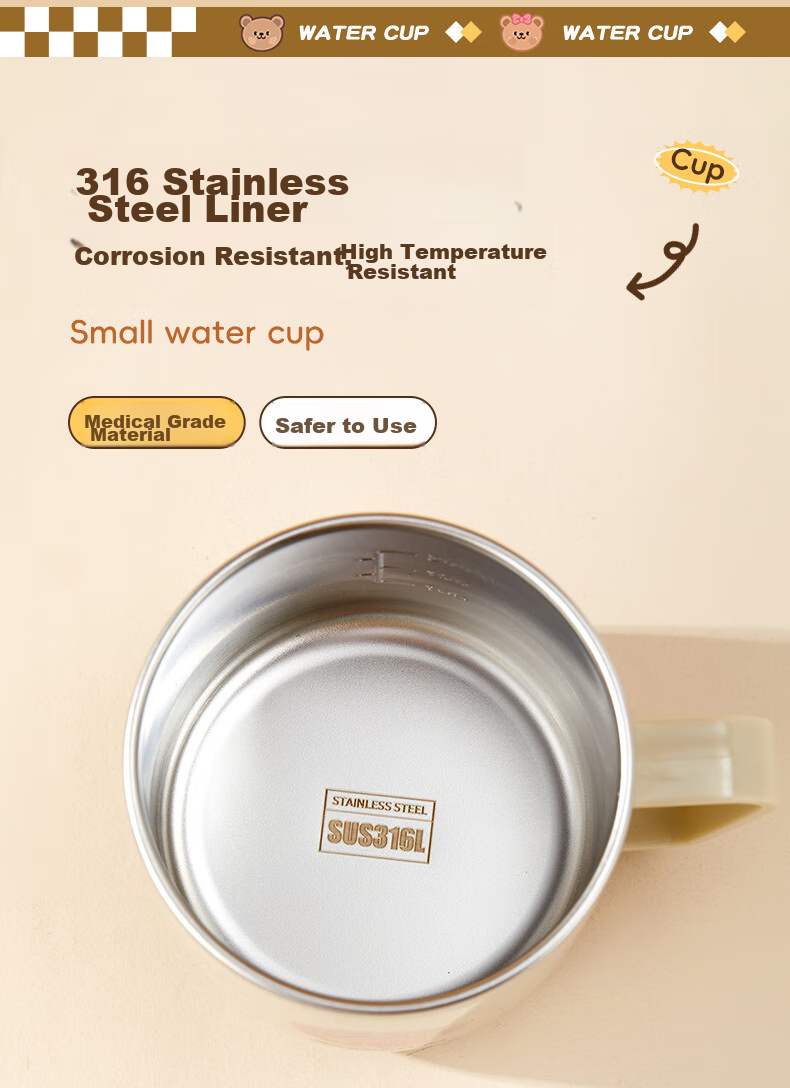 WORTHBUY 316 Stainless Steel Children's Milk Cup, Baby Drinking Cup, Double-Layer Anti-Scalding with Scale And Straw Cup, Bear Desig 3