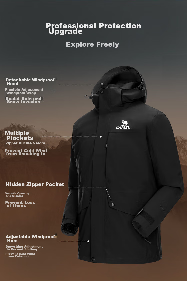 CAMEL Outdoor Triple-Protection down Jacket, Women's Waterproof Coat, Three-In Mountaineering Suit for Men, 7A22263735 7
