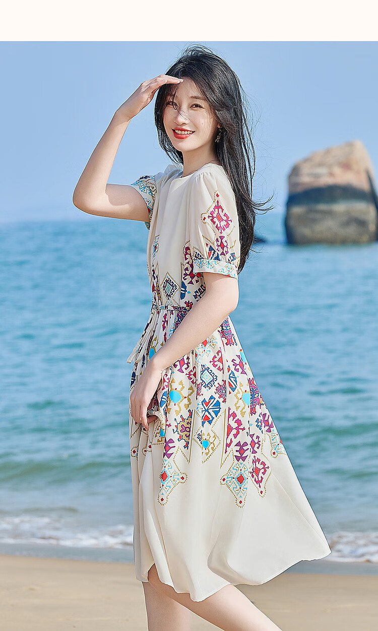 Dme [Romantic French Series] Lightweight, Flowing, Ethereal Atmosphere Non-Positionable Floral Print Mid-Sleeve Women's Dress 17
