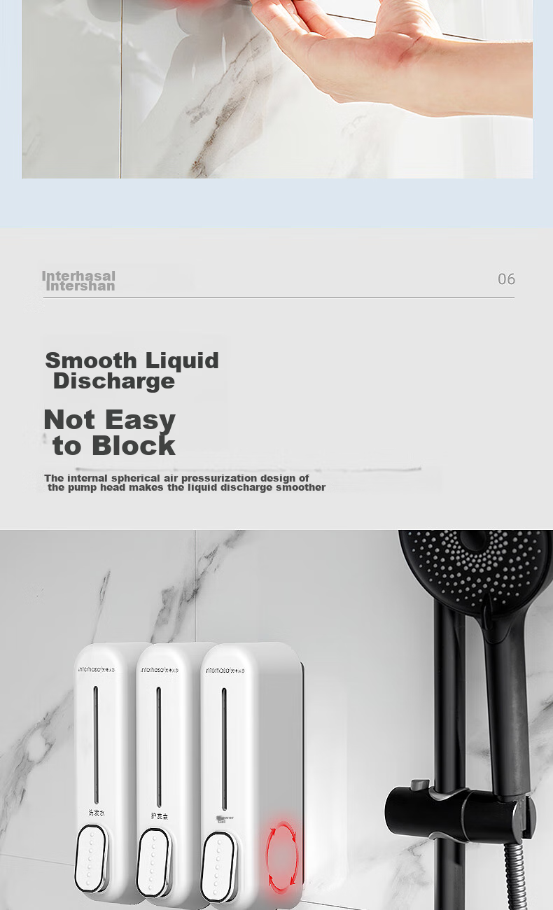 Interhasa! Three-Head Soap Dispenser Wall-Mounted Hand Soap Holder, Hotel Shower Gel Dispenser, Refill Bottle Pump F7020 7