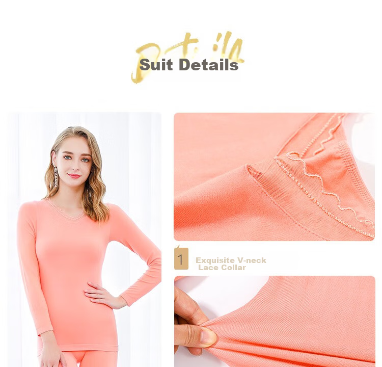 LangSha Women's Autumn Underwear Set, Lace Body-Shaping Seamless Slim-Fit Thin Thermal Underwear Base Layer, Pink New Arrival 11
