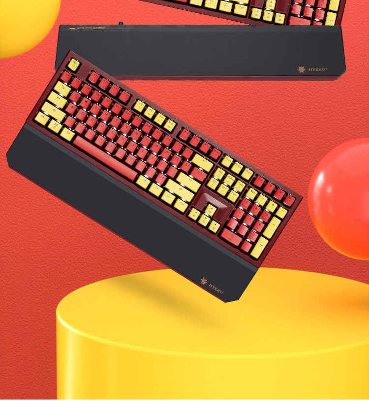 Hyeku X5 Wired/wireless 2.4G Dual-Mode Mechanical Keyboard with 108 Keys, PBT Keycaps, Tequila Sunrise Color, Kehua BOX Sky Blue Switches, with Clip And Wrist Rest 2