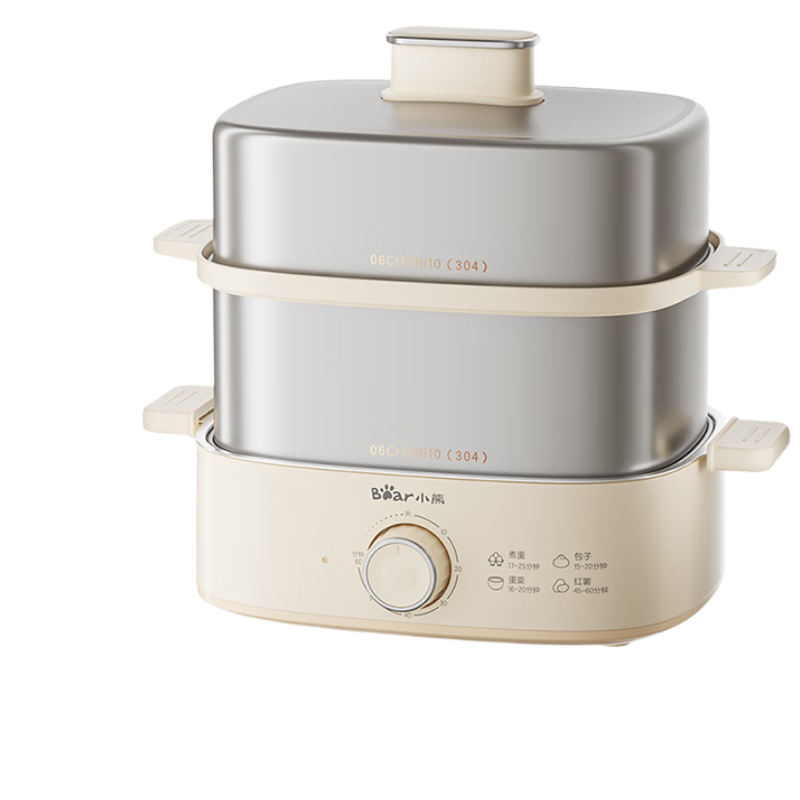 Bear Stainless Steel Egg Cooker, Double-Layer Steamer for Home Use, Multi-Functional All-In Breakfast Machine, Can Be Timed And Has Auto Shut-Off And Dry-Burn Prevention, ZDQ-K12L3