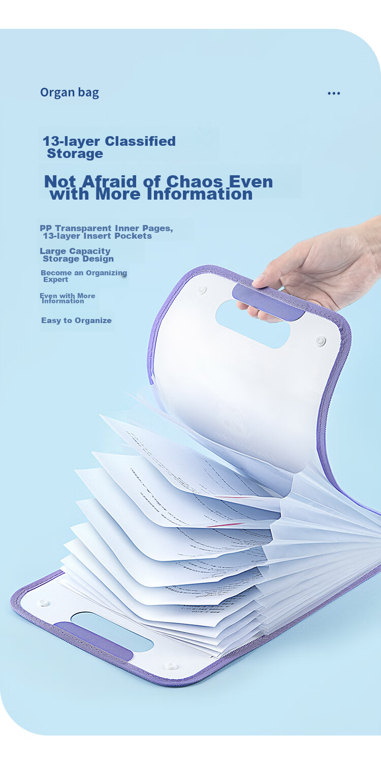 GuangBo A4 Accordion File Folder, Student Exam Paper Storage Bag, Large Capacity Classification Handheld Vertical Accordion Organizer, Purple, A76004 2