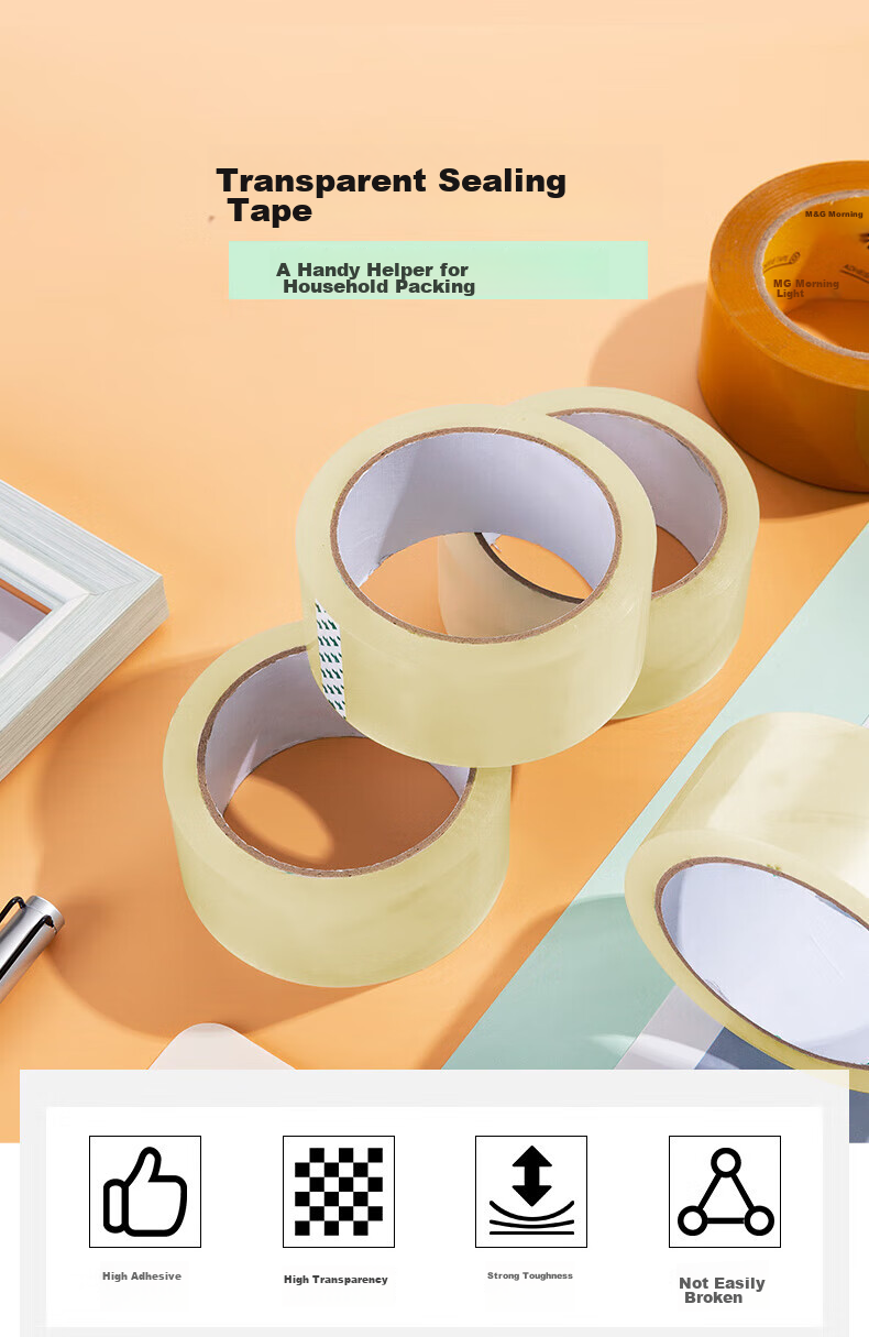 Jinghuisichuang Packing Tape, Transparent Tape, 45mm*100y*50μm, Stretch-Resistant, Highly Transparent 1