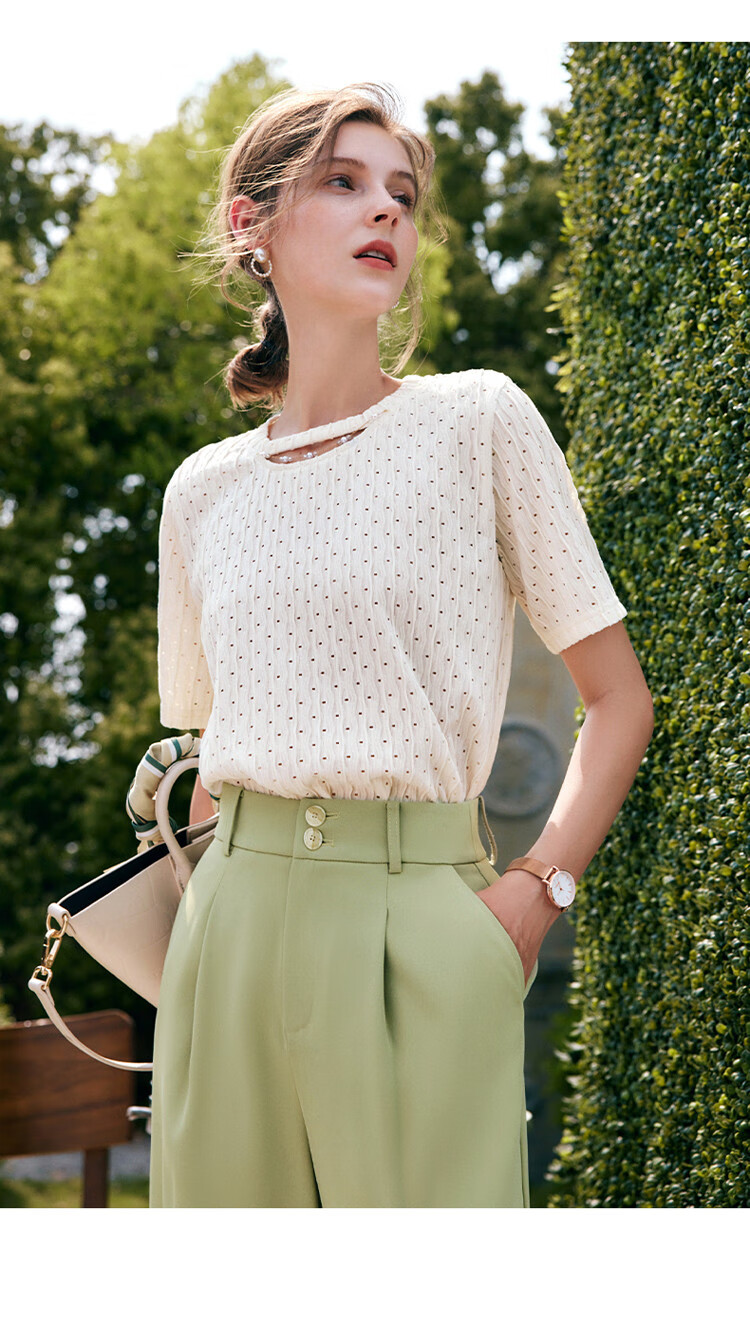 Olrain [Advanced Commuter Knit Top] Short-Sleeve T-Shirt, Summer Women's Wear, Distinct Textured Blouse, Apricot Color, Size M 20