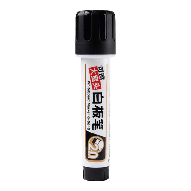 Genvana [20mm] Black Wide-Tip Whiteboard Marker, Large Tip Pen, Water-Based Ink, Pop Refillable, High Capacity, Easy to Erase, for Office, Teaching, Meetings And Doodling, 1 Piece G-0640
