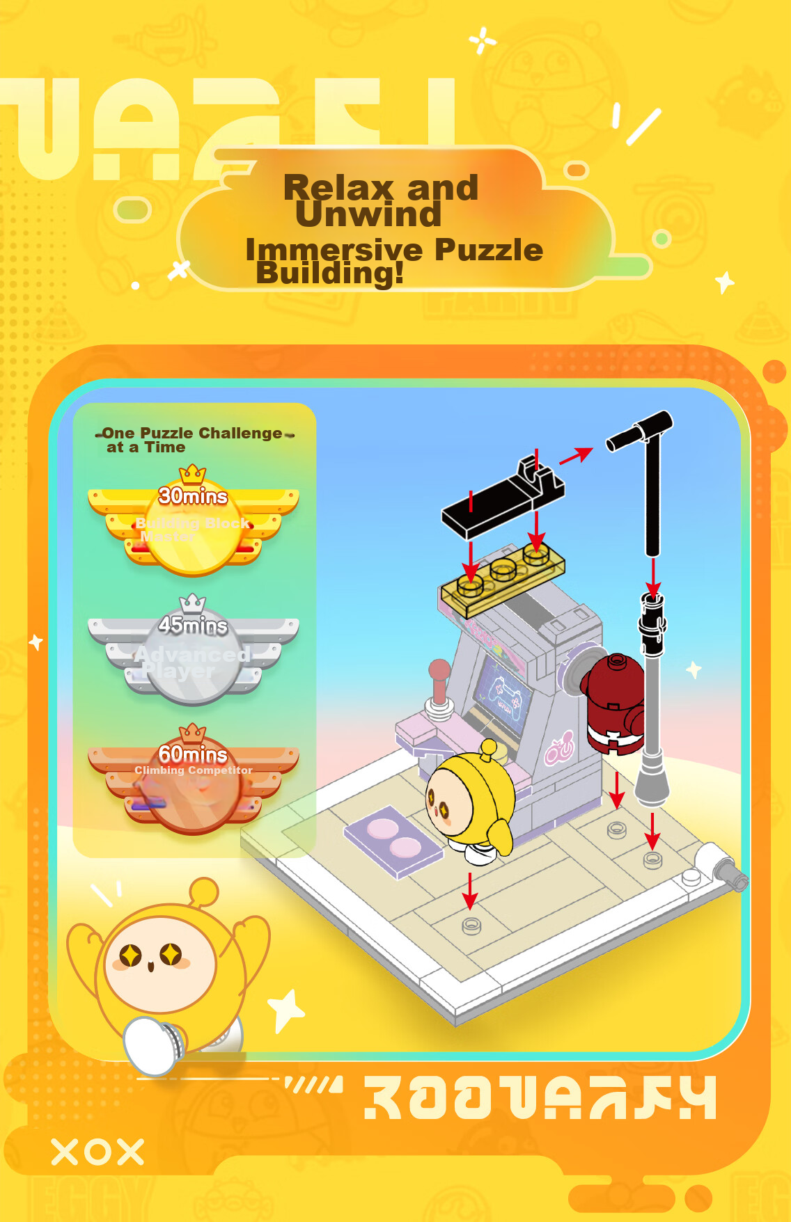 AULDEY Egg Party Island Scene Building Blocks, Little Yellow Street Machine Toys for Boys And Girls, Birthday Gift 6