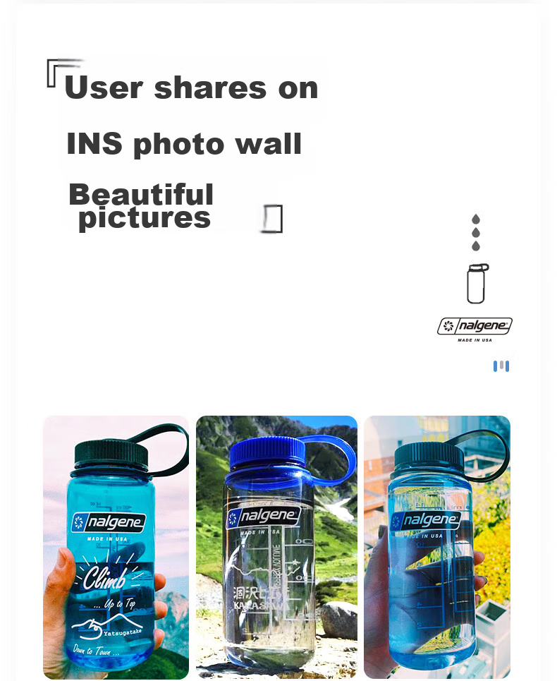Nalgene Imported Plastic Water Bottle from USA, Outdoor Sports Cup for Men And Women Students, Summer Heat-Resistant Portable Measured Cup 500ml 13