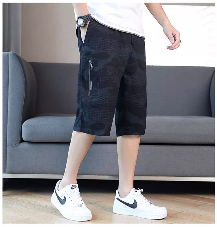 JEEP SPIRIT Men's Workwear Shorts Summer Loose Casual Pants Straight Leg Cotton Cropped Camouflage Light Gray 5XL 7