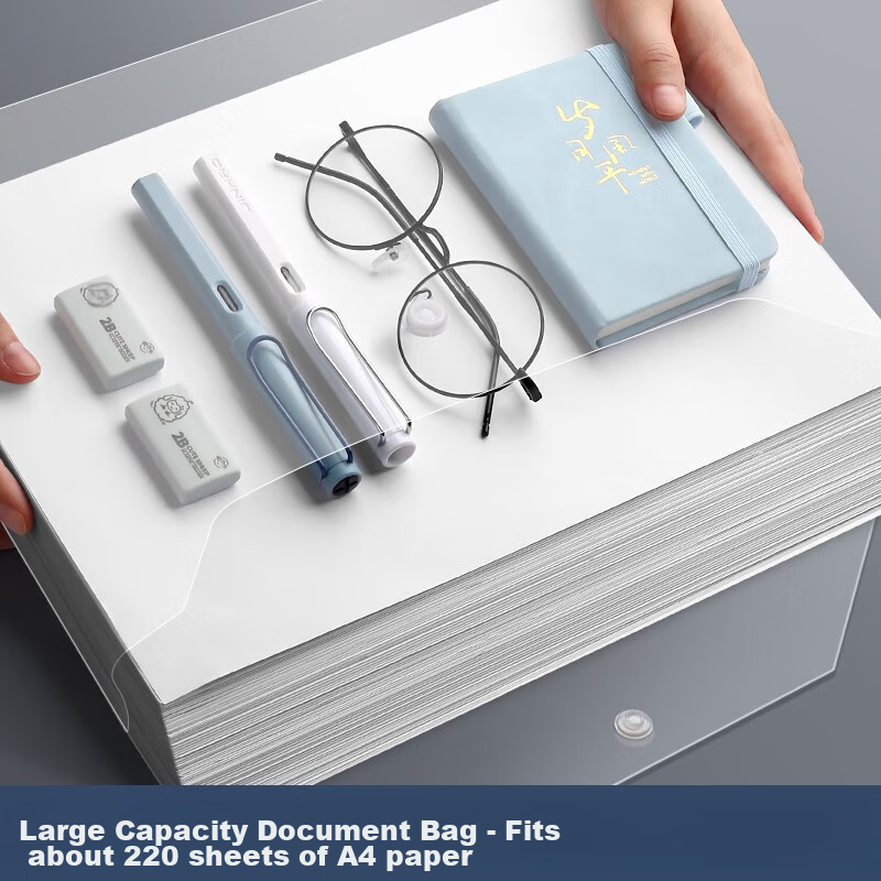 Jianfan A4 Transparent Label File Folders/50 Pieces, Document Folders with Button Closure, Waterproof Plastic File Holders, Exam Paper Storage Bags, Subject Classification Office Supplies