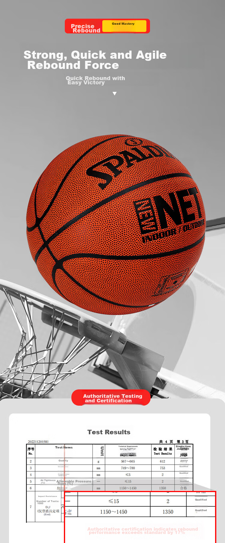 SPALDING SPALDING Rose Gold Classic Series Moisture-Absorbing PU Adult Size 7 Basketball 77-870Y 8